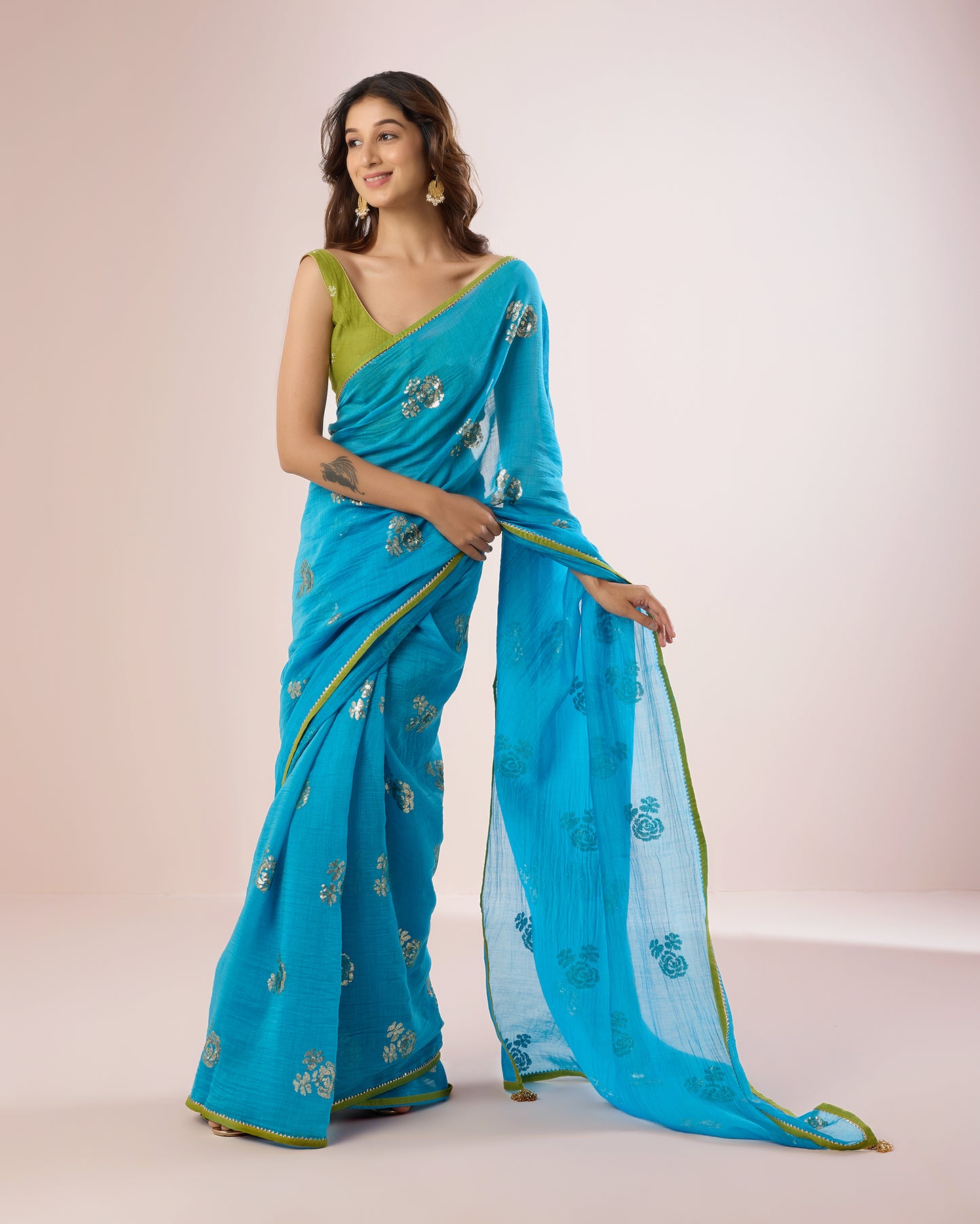 Raat Ki Rani Chanderi Silk Saree – Turquoise
