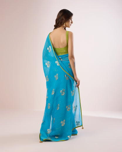 Raat Ki Rani Chanderi Silk Saree – Turquoise