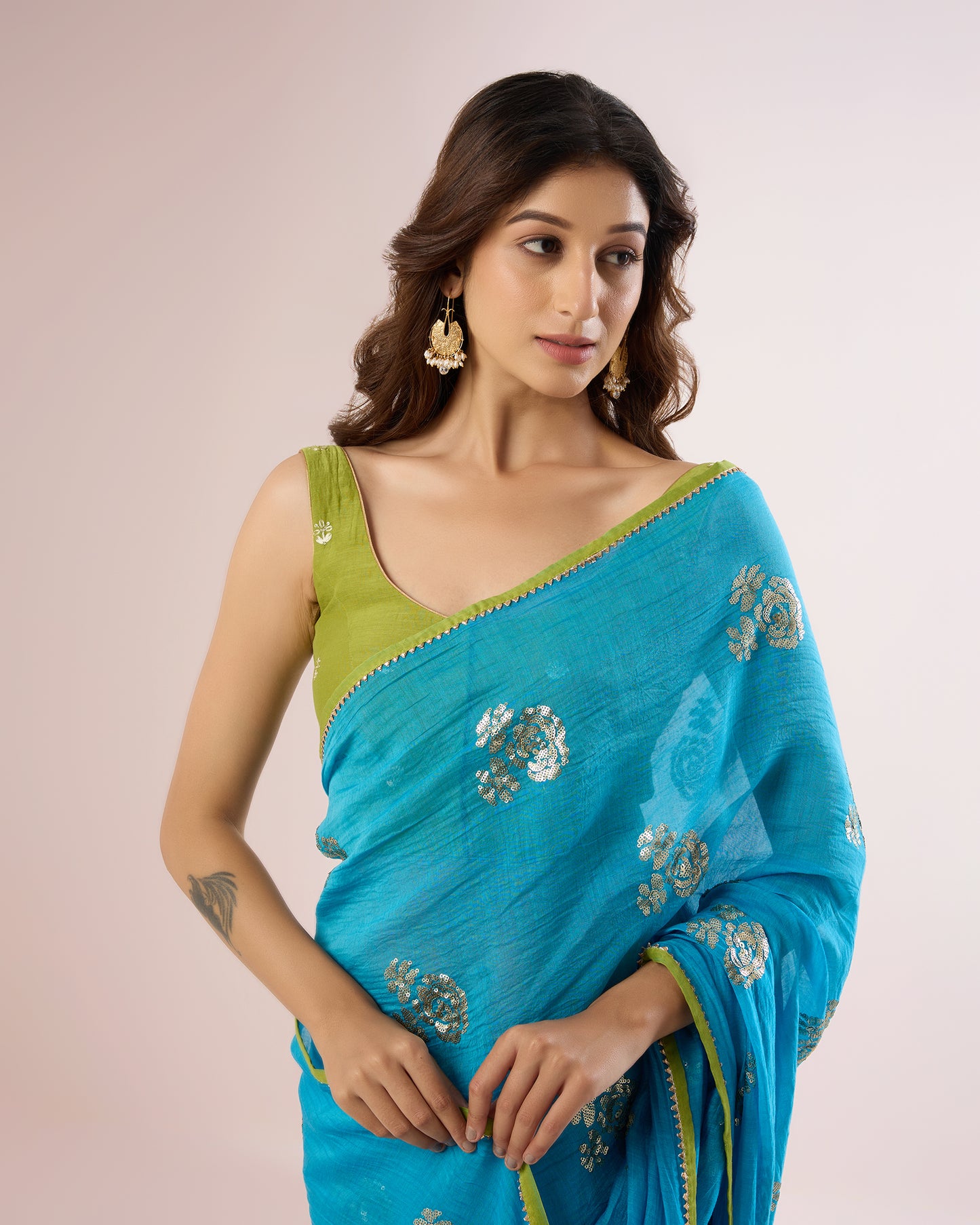 Raat Ki Rani Chanderi Silk Saree – Turquoise