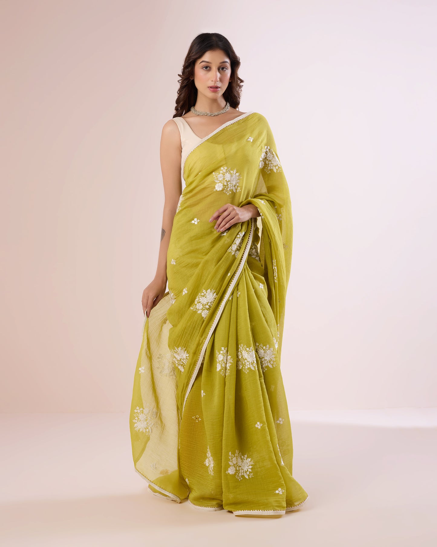 Jaswand Chanderi Silk Saree – Grass Green