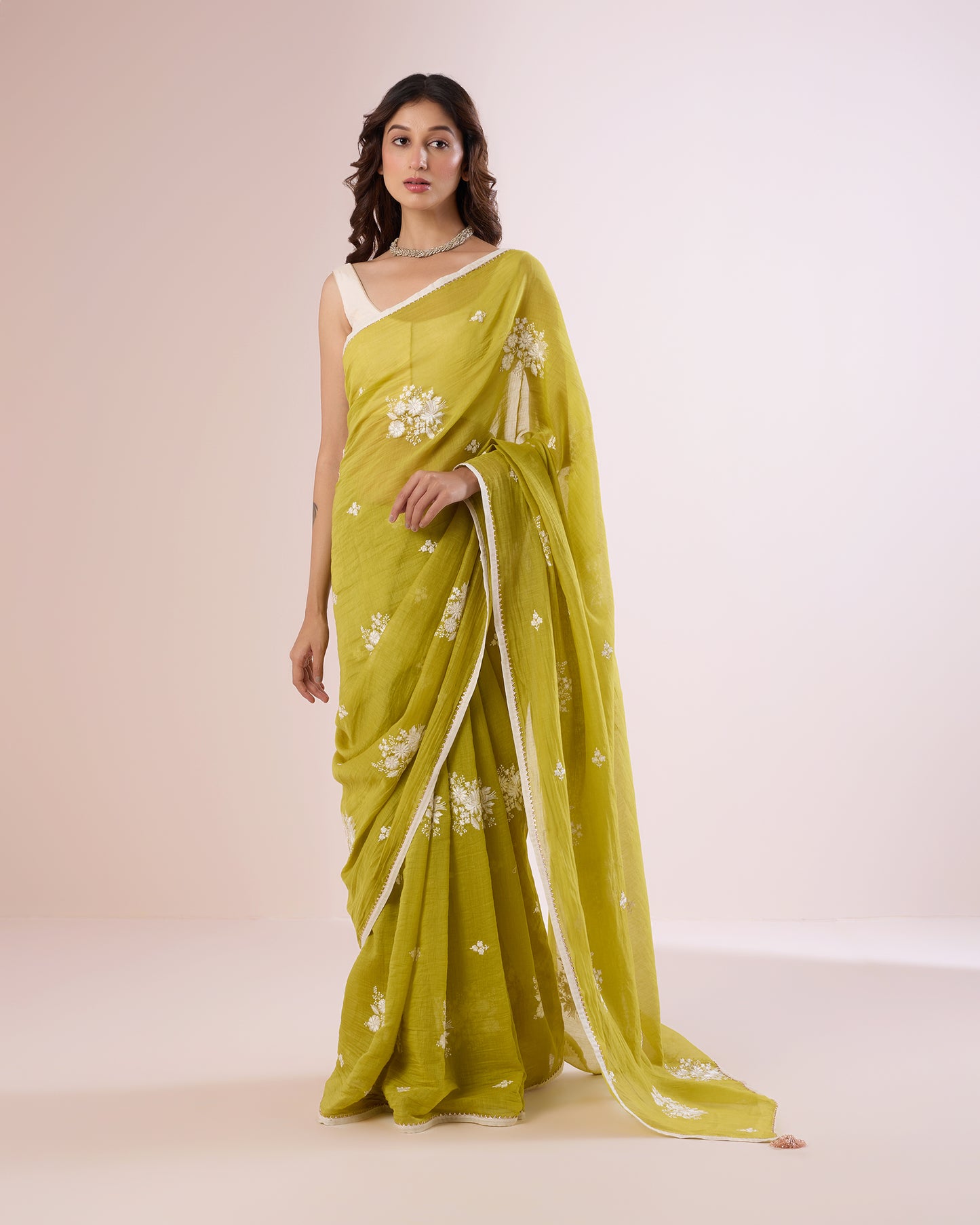 Jaswand Chanderi Silk Saree – Grass Green