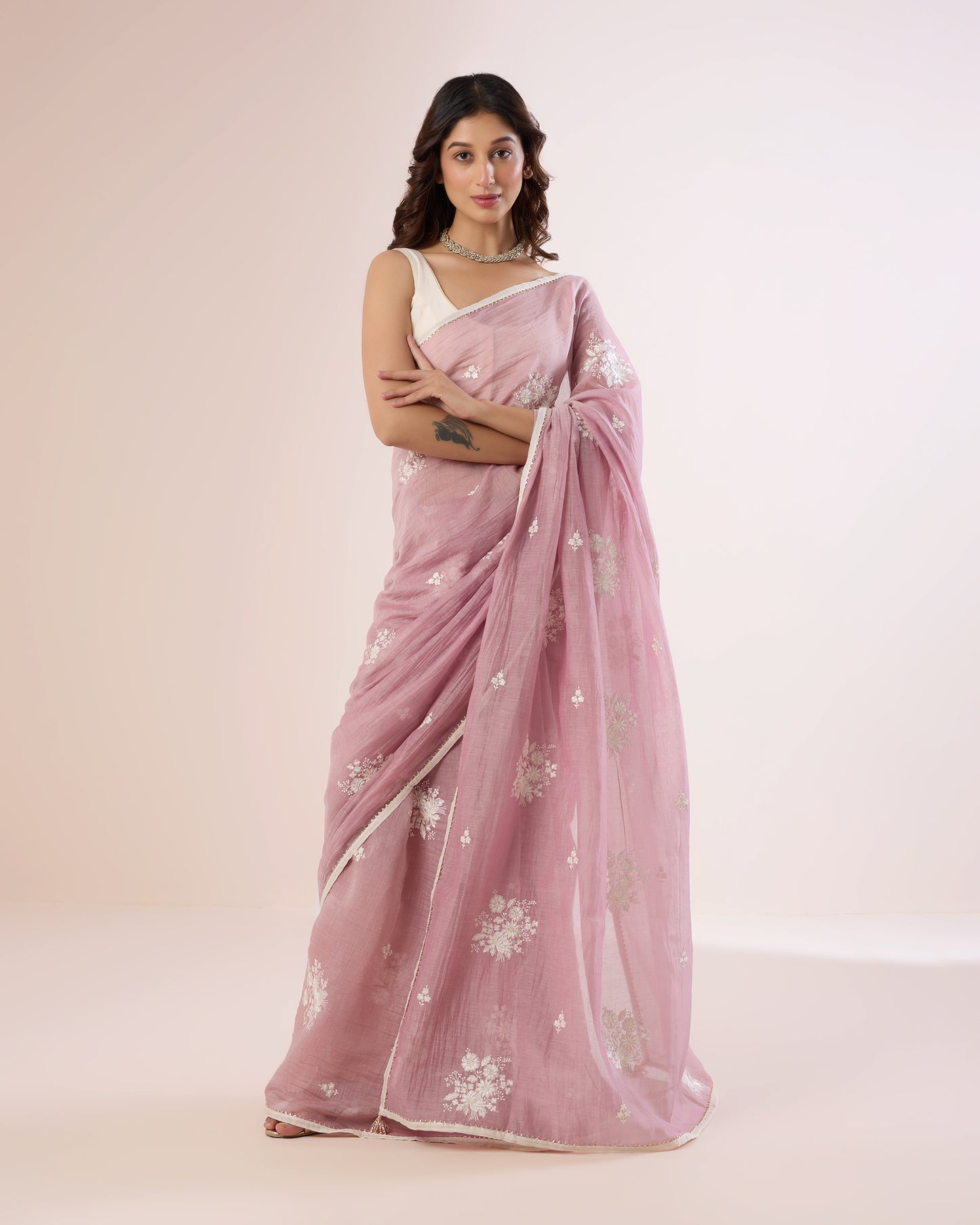 Jaswand Chanderi Silk Saree – Onion Skin