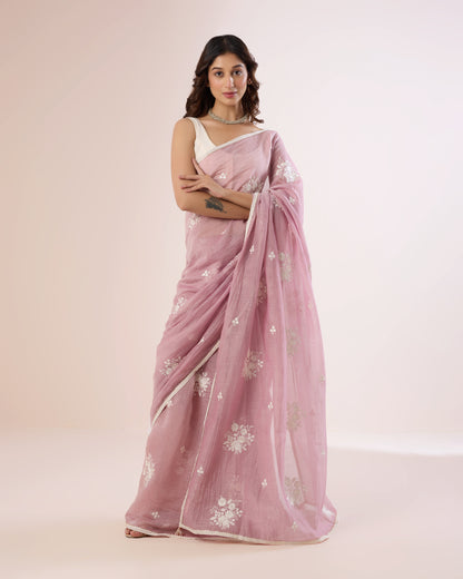 Jaswand Chanderi Silk Saree – Onion Skin