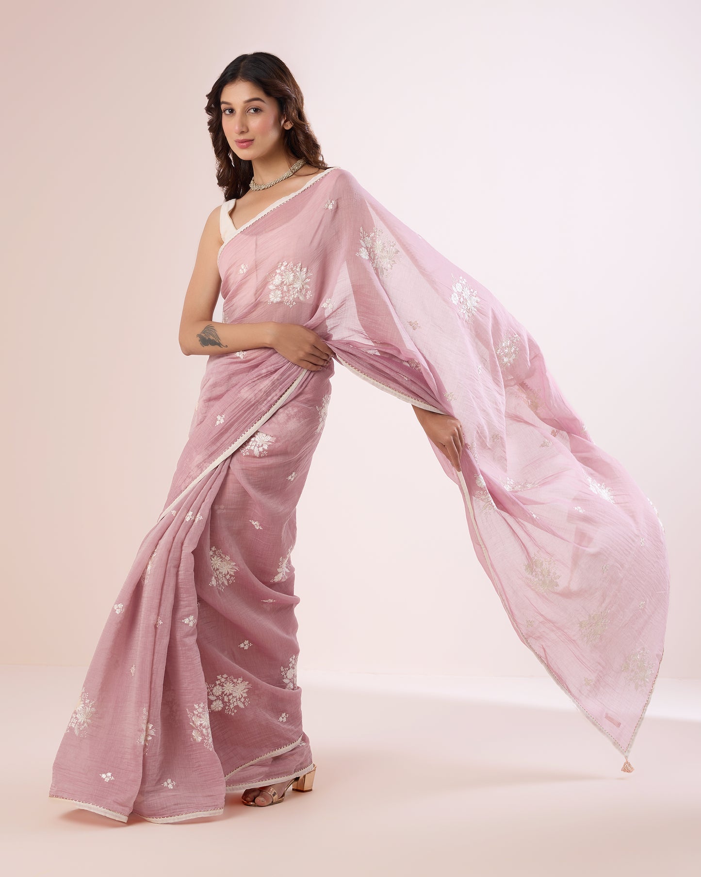 Jaswand Chanderi Silk Saree – Onion Skin