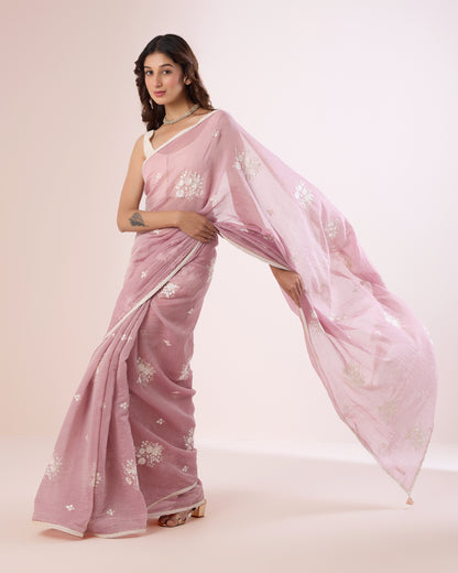 Jaswand Chanderi Silk Saree – Onion Skin