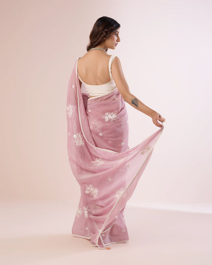 Jaswand Chanderi Silk Saree – Onion Skin