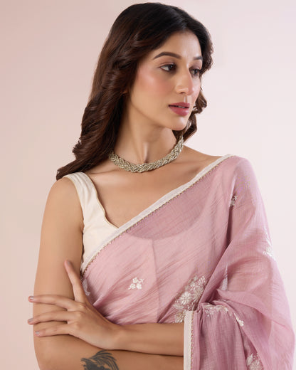 Jaswand Chanderi Silk Saree – Onion Skin