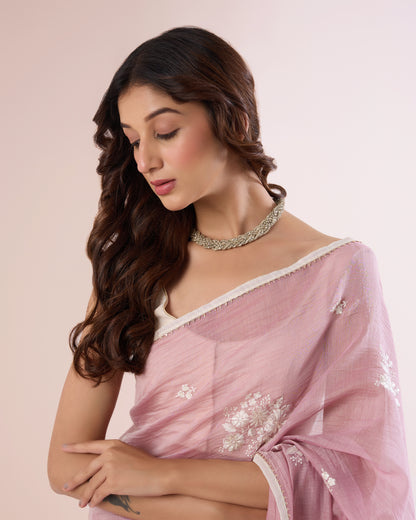 Jaswand Chanderi Silk Saree – Onion Skin