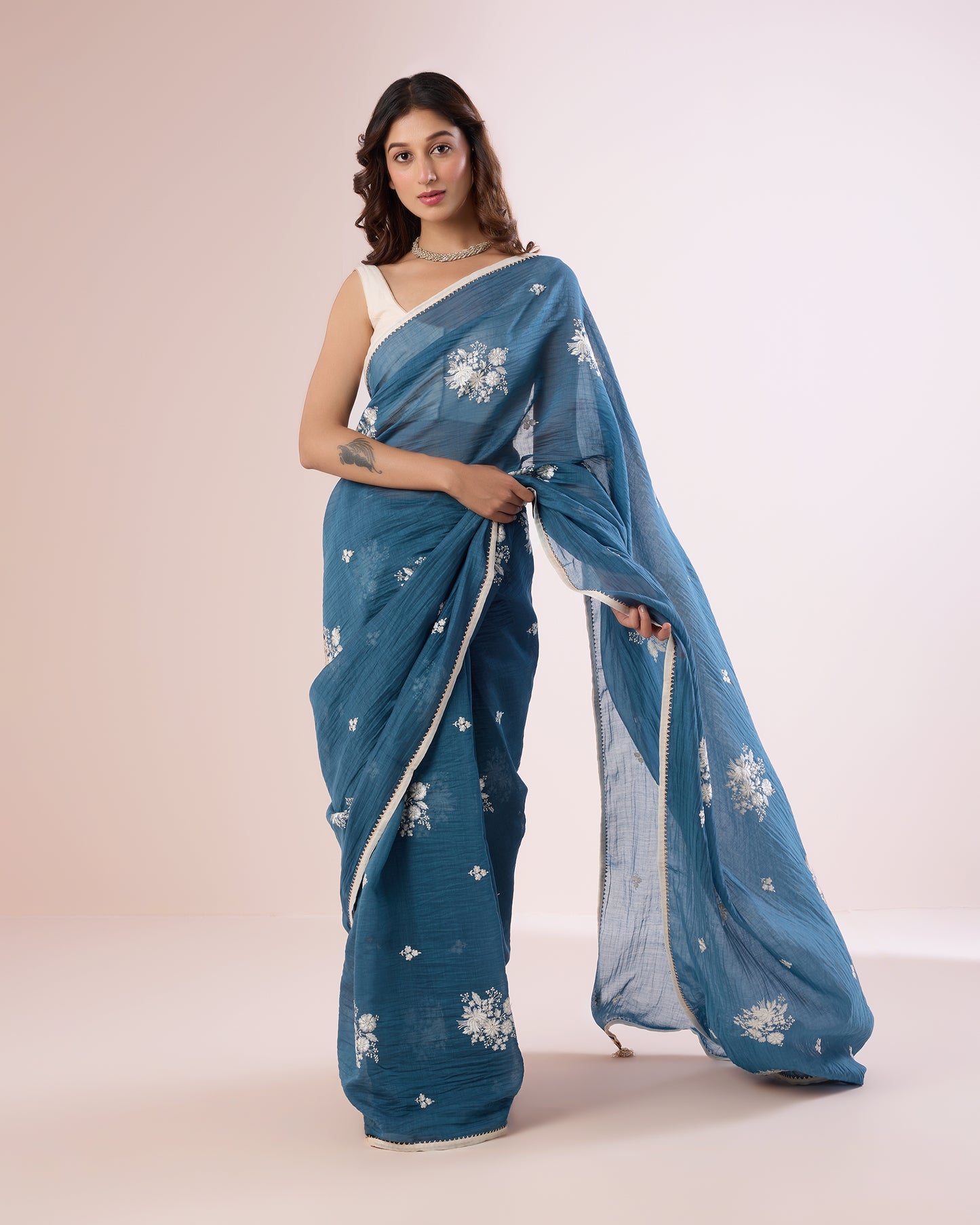Jaswand Chanderi Silk Saree – Petrol Blue