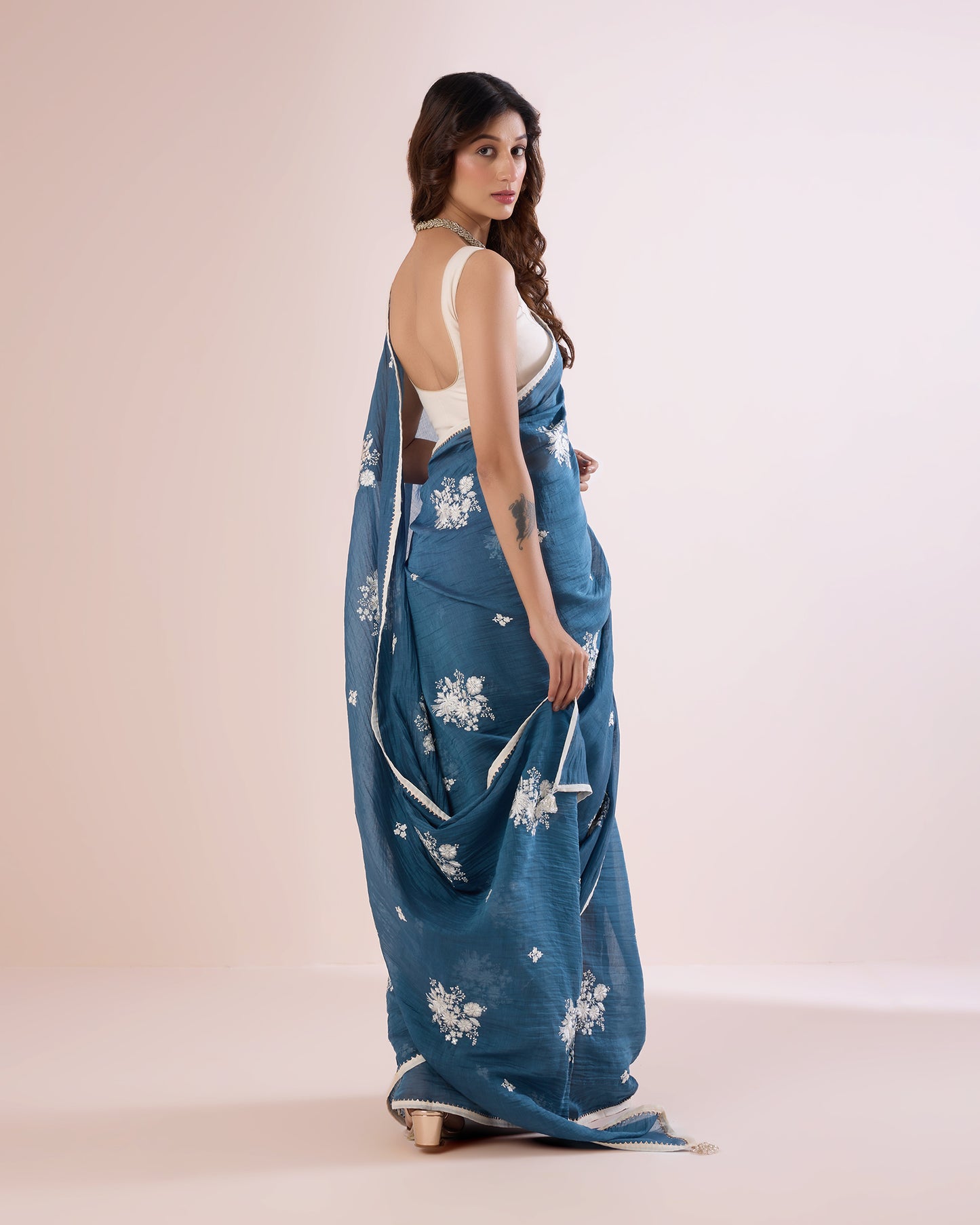 Jaswand Chanderi Silk Saree – Petrol Blue