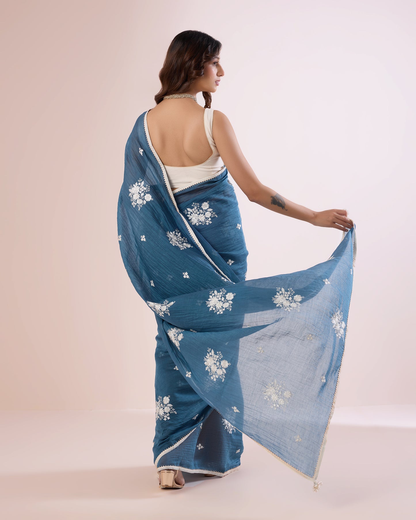 Jaswand Chanderi Silk Saree – Petrol Blue