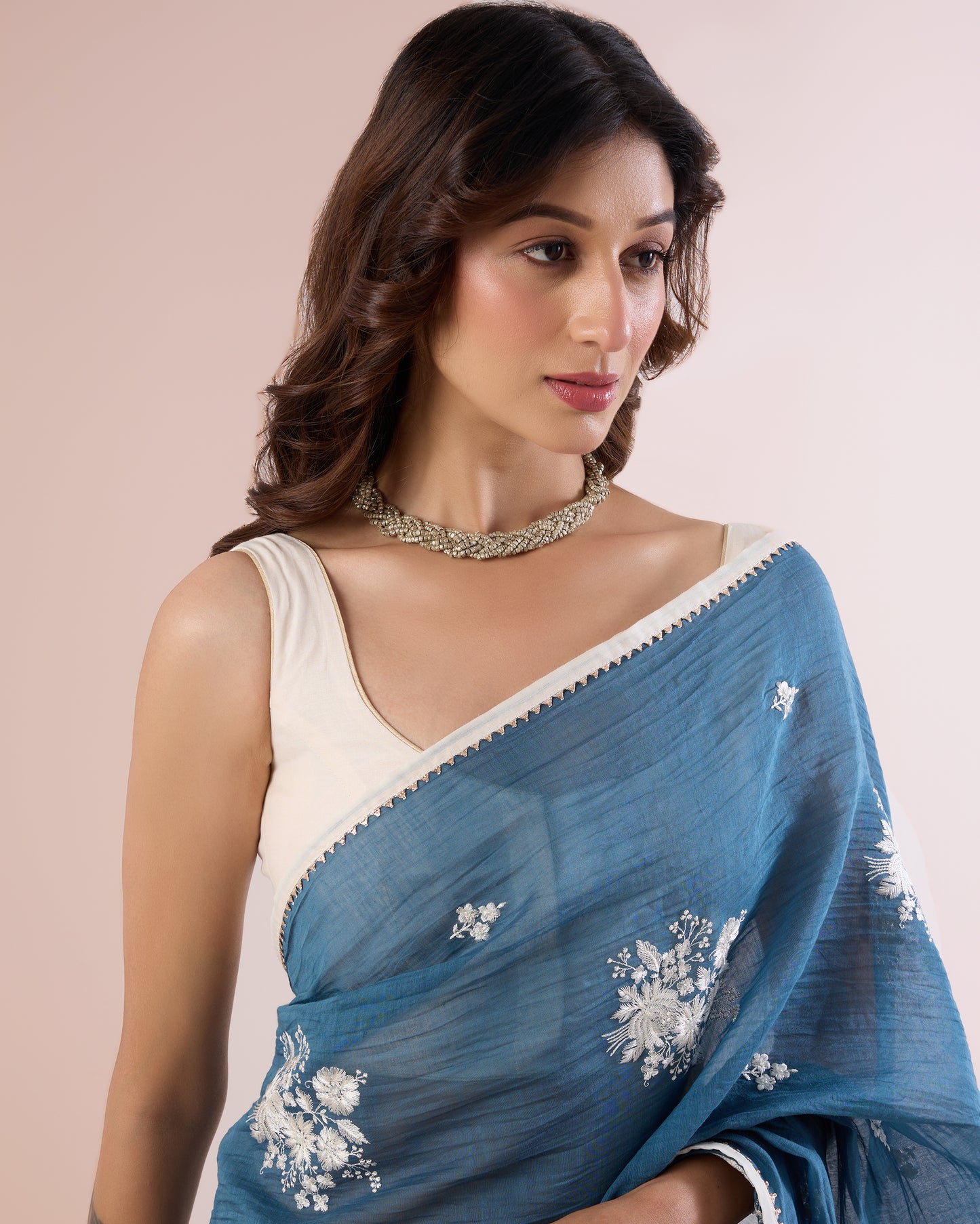 Jaswand Chanderi Silk Saree – Petrol Blue