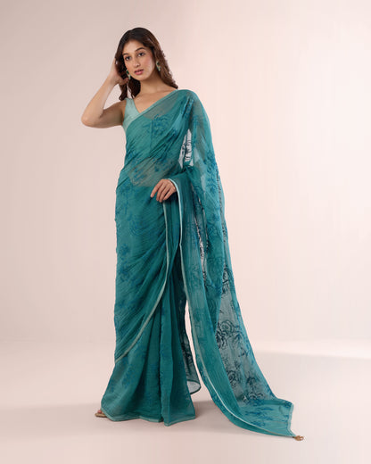 ORCHID — Pine Green Chanderi Silk Saree