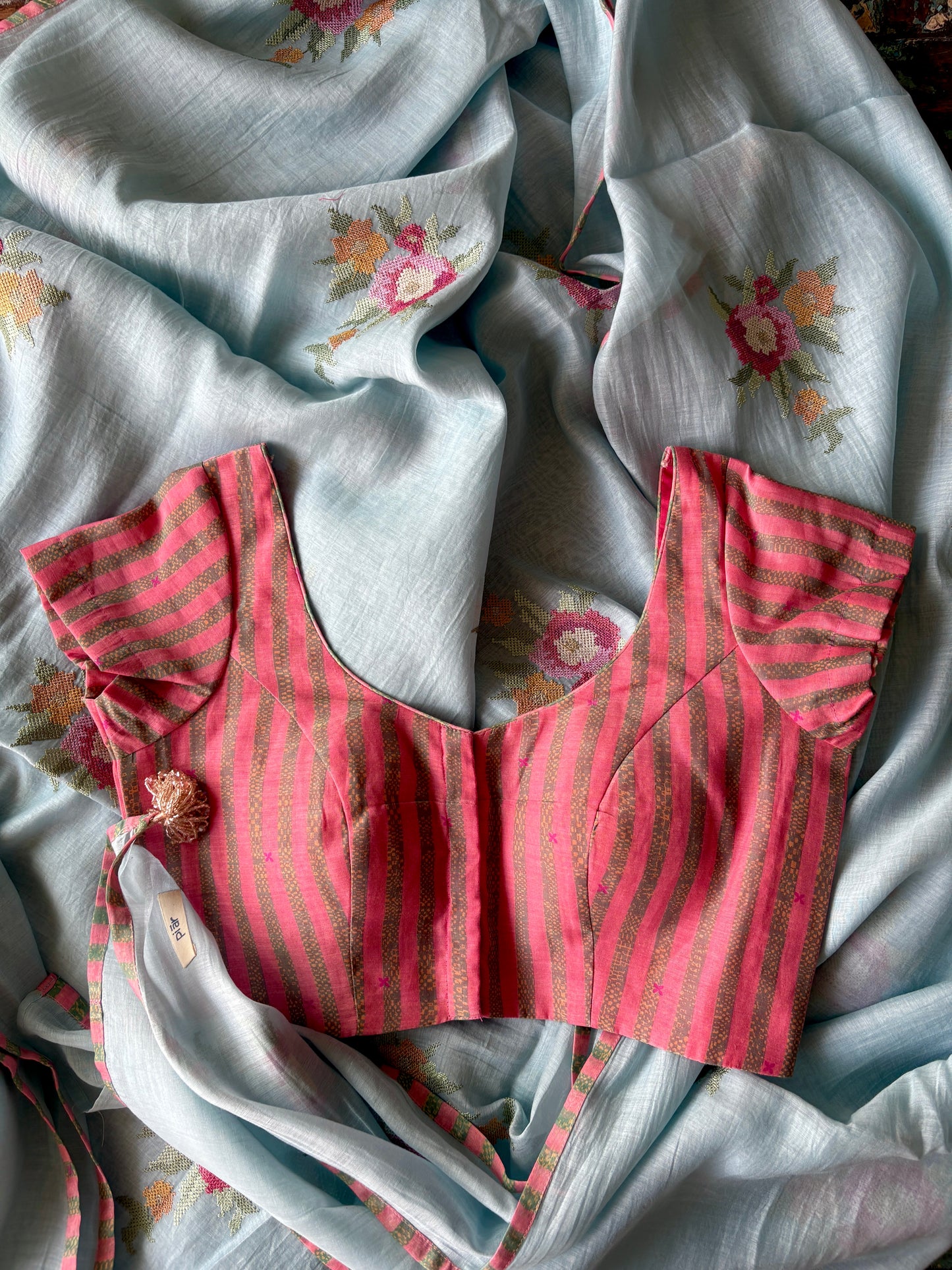 BRIAR ROSE — Sky Blue Chanderi Silk Saree