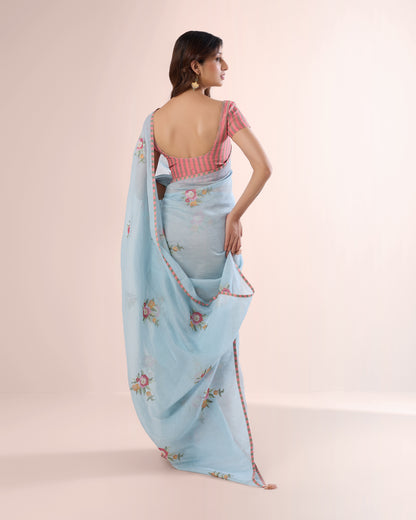 BRIAR ROSE — Sky Blue Chanderi Silk Saree