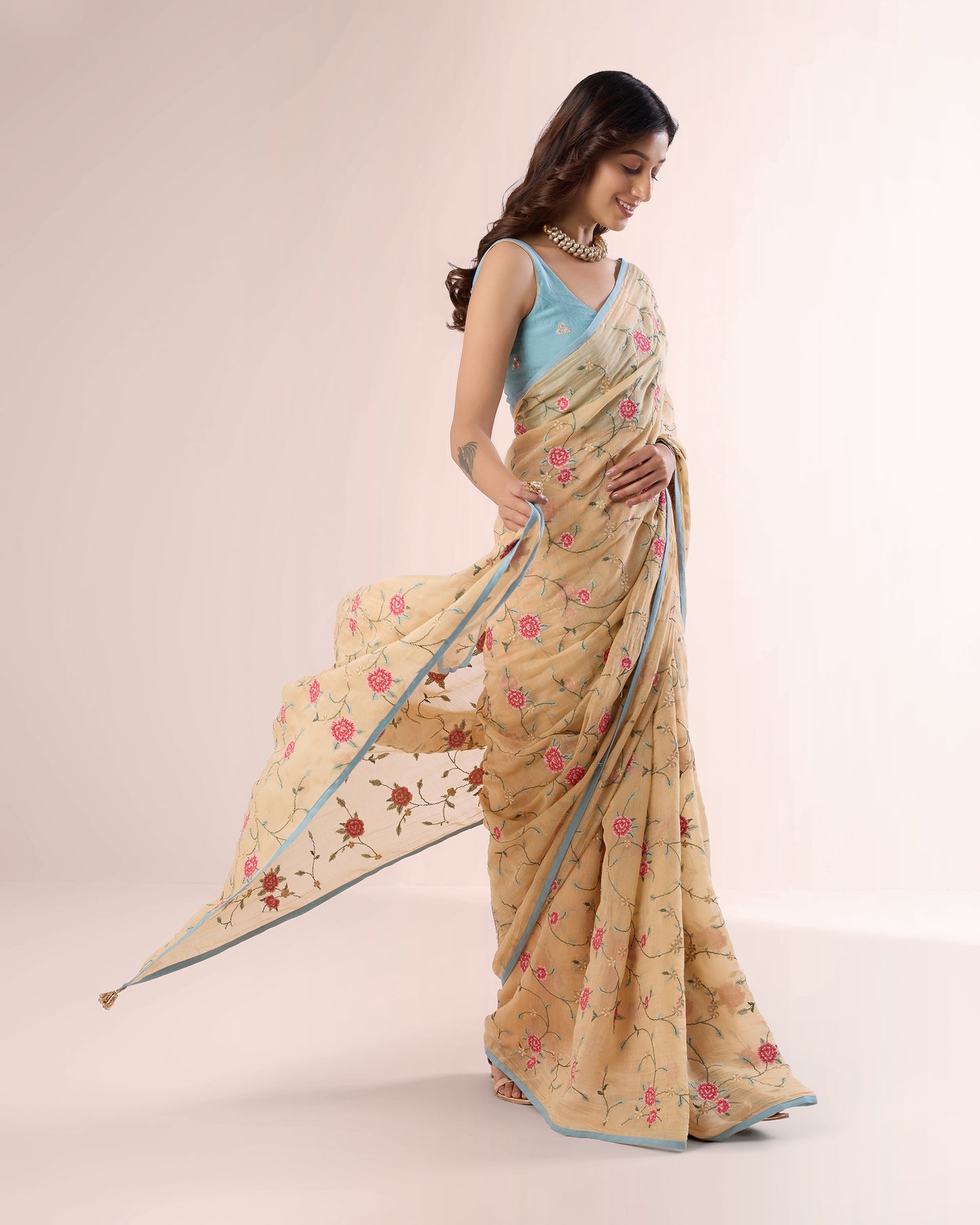ROSE VINE — Blush Chanderi Silk Saree