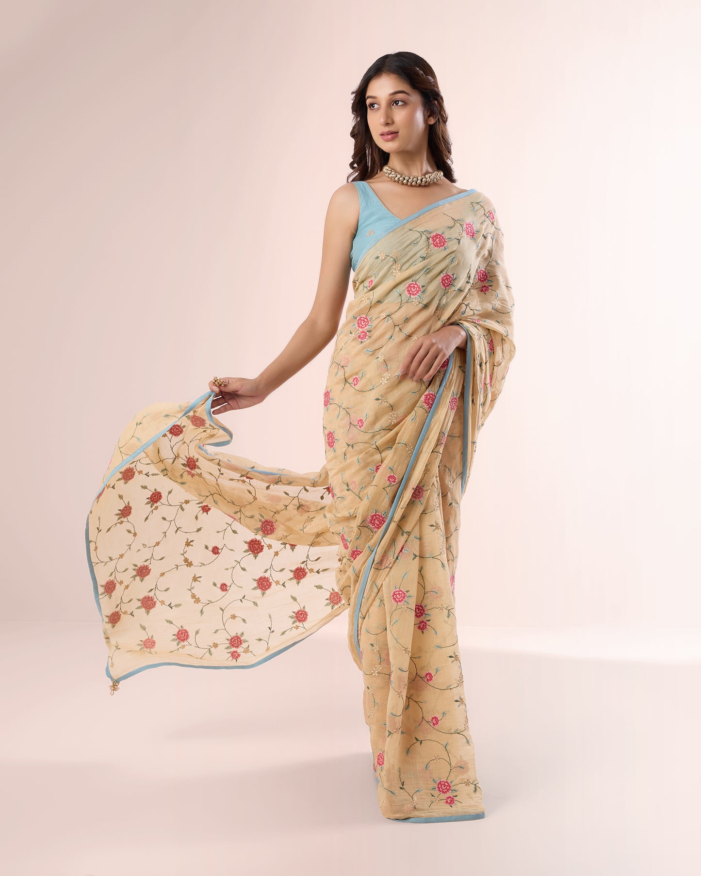 ROSE VINE — Blush Chanderi Silk Saree