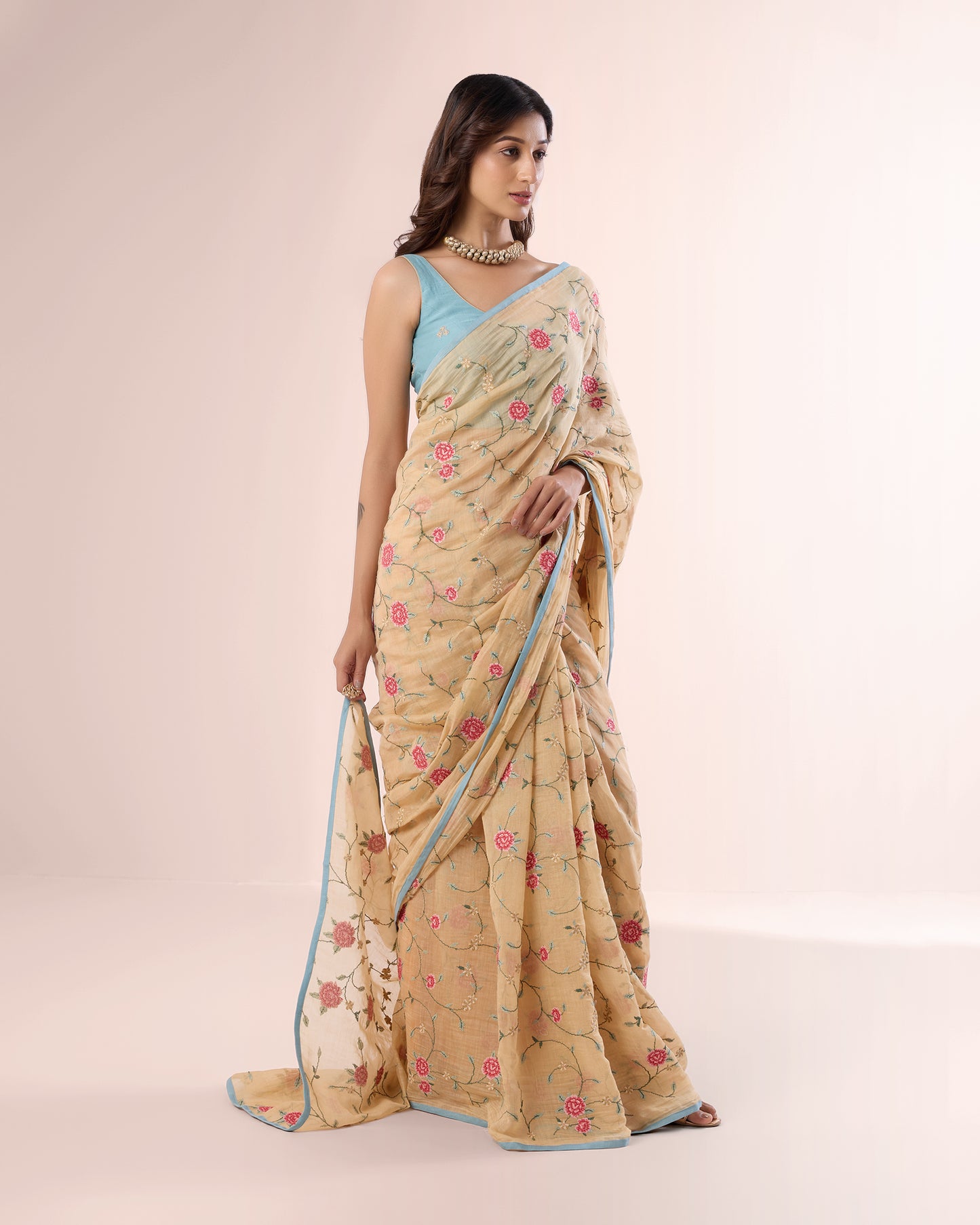 ROSE VINE — Blush Chanderi Silk Saree