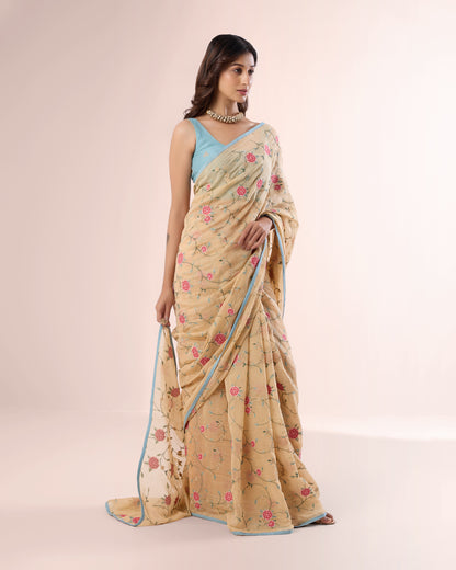 ROSE VINE — Blush Chanderi Silk Saree