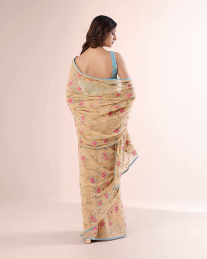 ROSE VINE — Blush Chanderi Silk Saree