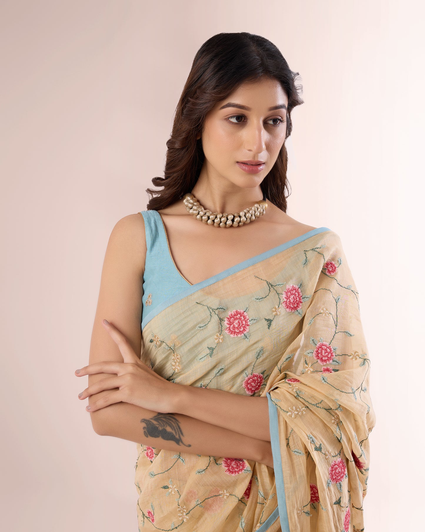 ROSE VINE — Blush Chanderi Silk Saree