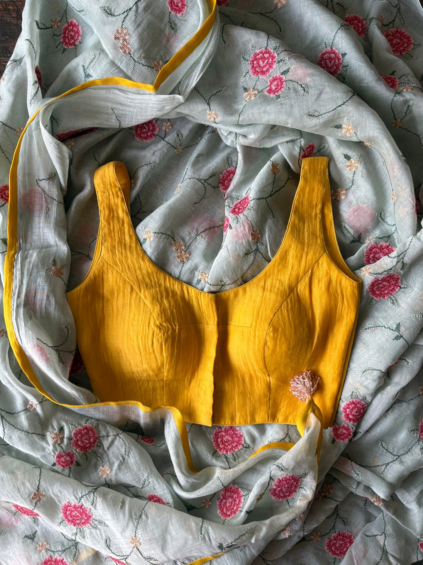 ROSE VINE — Pale Blue Chanderi Silk Saree