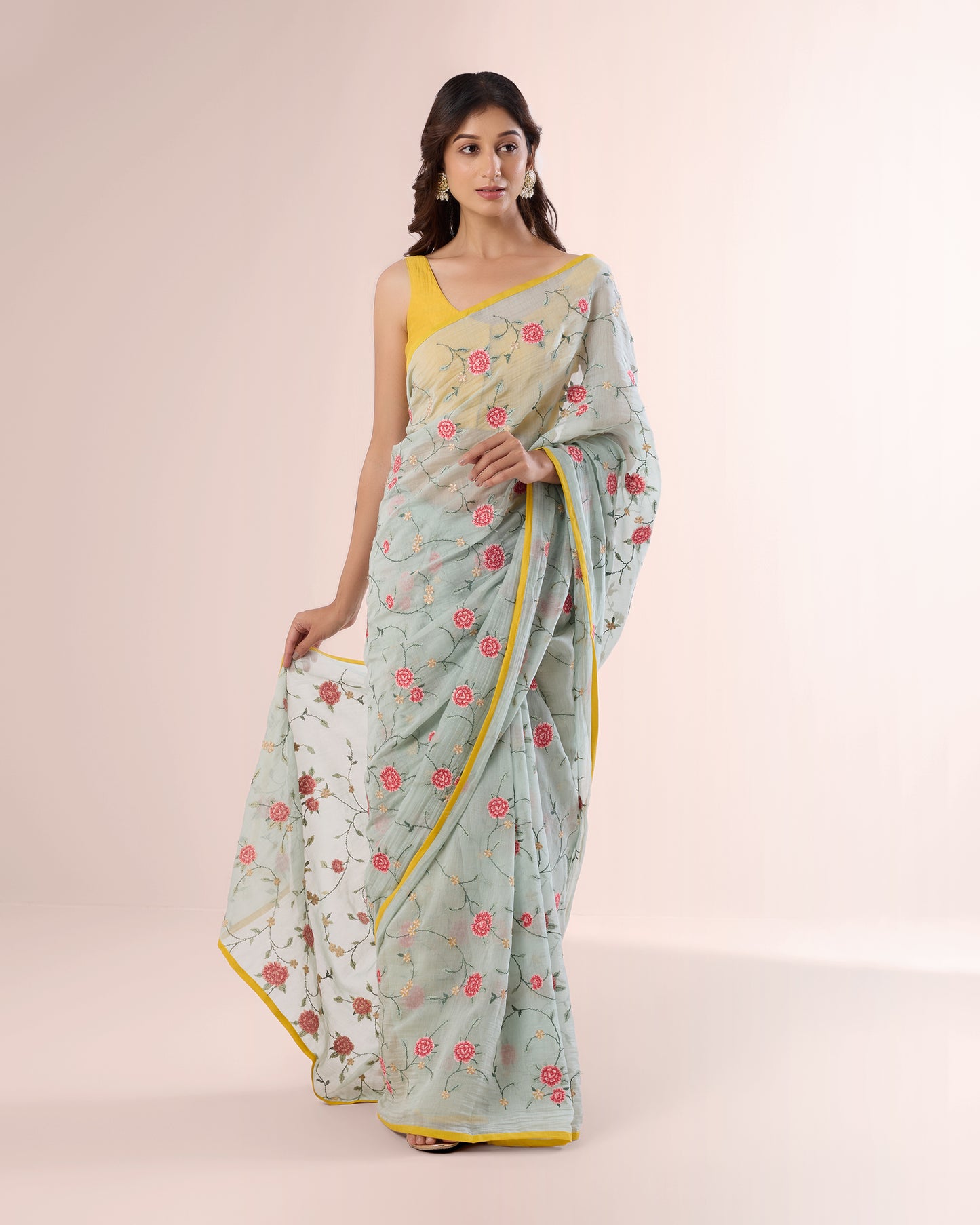 ROSE VINE — Pale Blue Chanderi Silk Saree