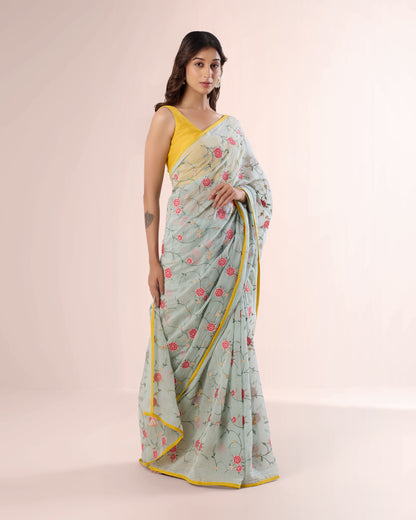 ROSE VINE — Pale Blue Chanderi Silk Saree