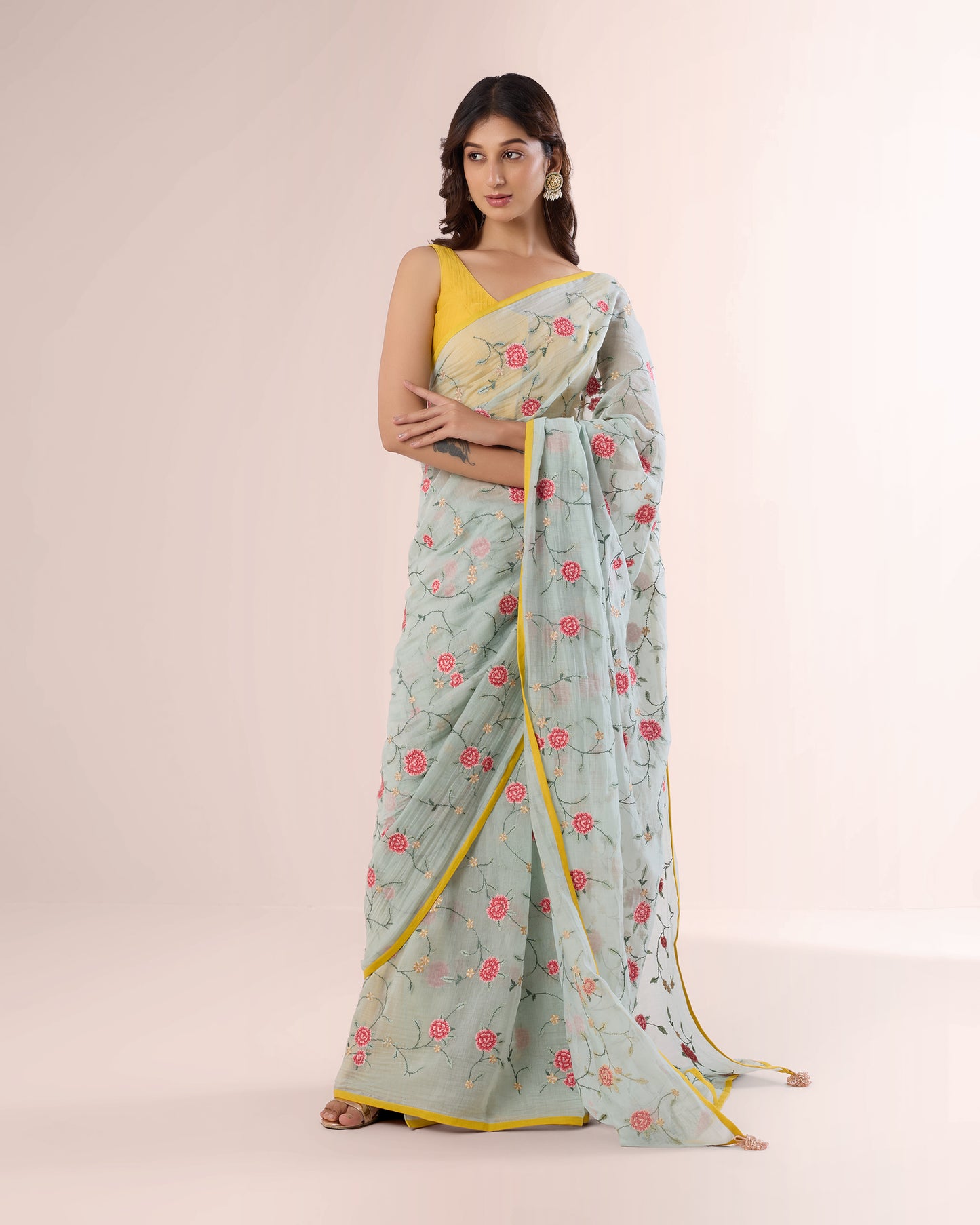 ROSE VINE — Pale Blue Chanderi Silk Saree