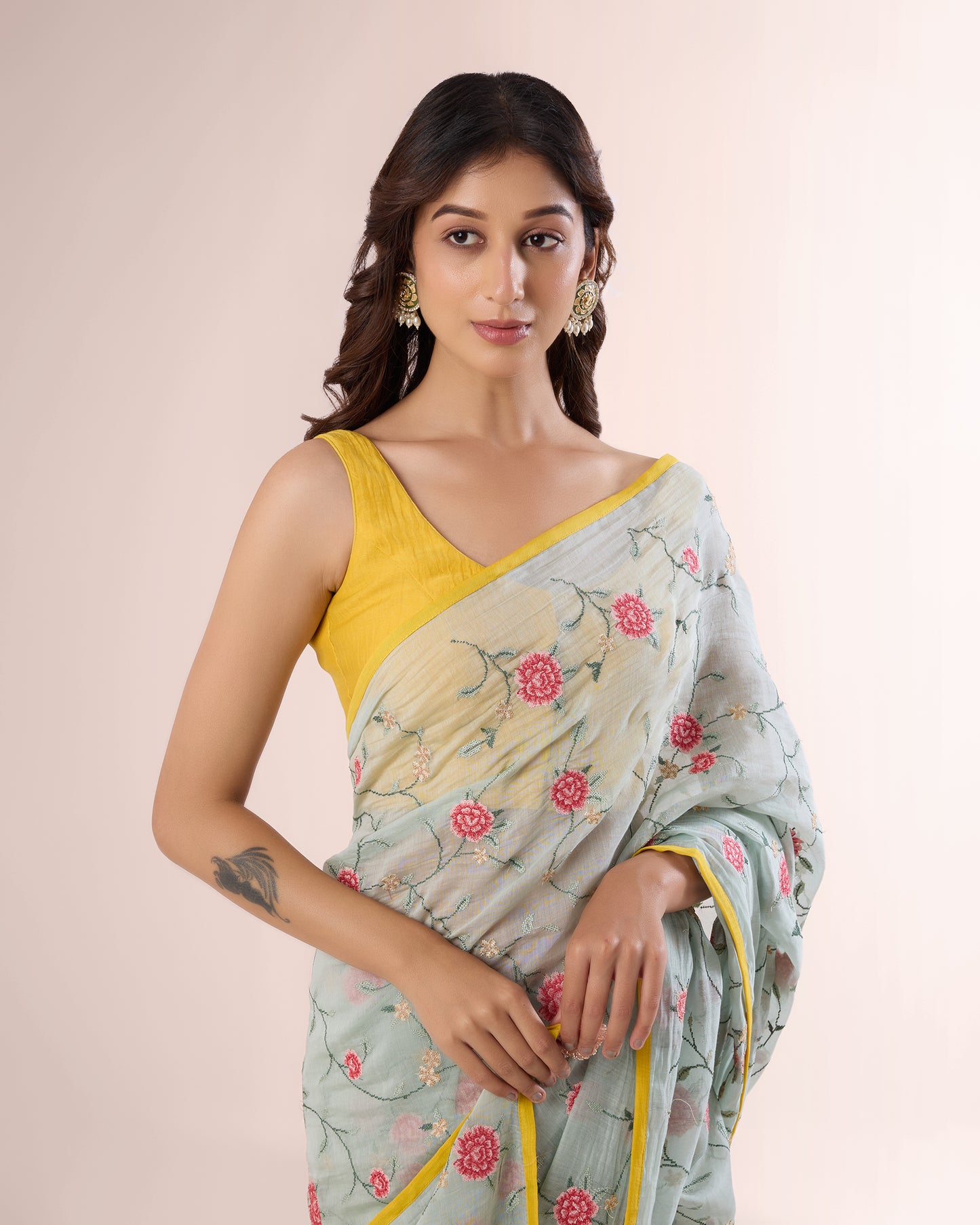 ROSE VINE — Pale Blue Chanderi Silk Saree