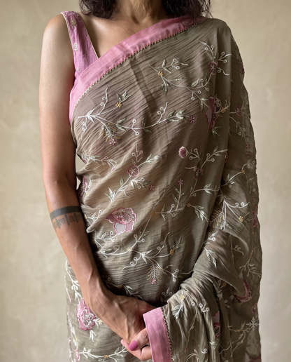 GARDENIA | Moss Green Chanderi Silk Saree