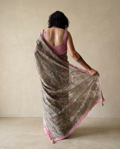 GARDENIA | Moss Green Chanderi Silk Saree