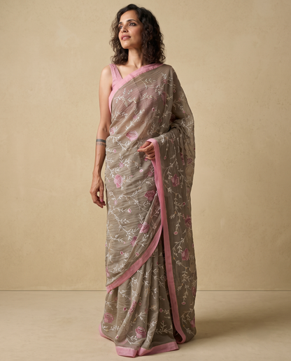 GARDENIA | Moss Green Chanderi Silk Saree