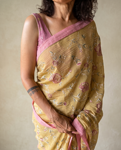 GARDENIA | Sunlit Yellow Chanderi Silk Saree