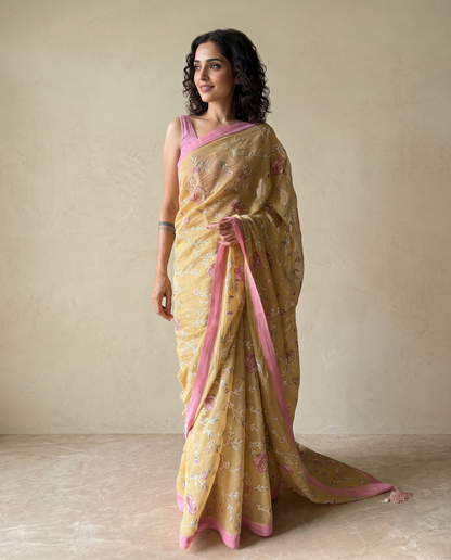 GARDENIA | Sunlit Yellow Chanderi Silk Saree