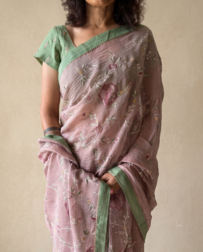 GARDENIA | Onionskin Pink Chanderi Silk Saree