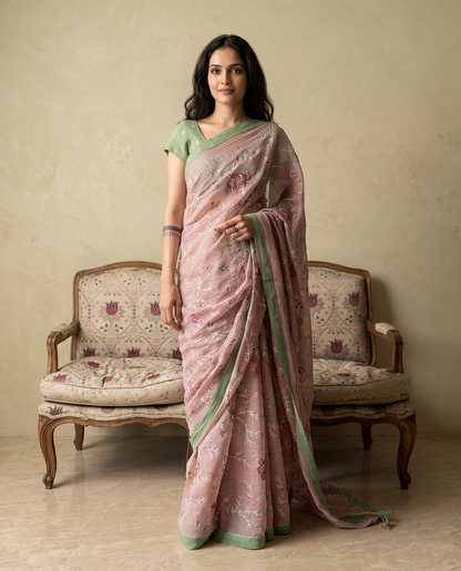 GARDENIA | Onionskin Pink Chanderi Silk Saree