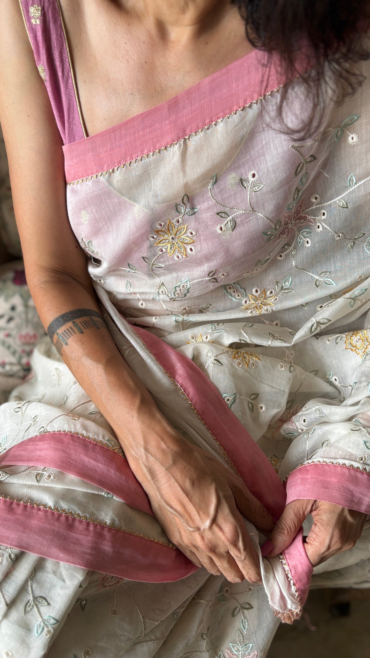 MALLIPOO | Cream Chanderi Silk Saree