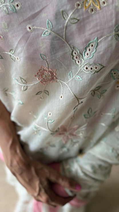 MALLIPOO | Cream Chanderi Silk Saree