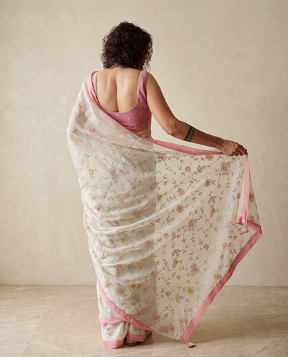 MALLIPOO | Cream Chanderi Silk Saree
