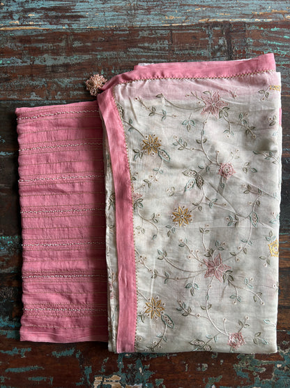 MALLIPOO | Cream Chanderi Silk Saree