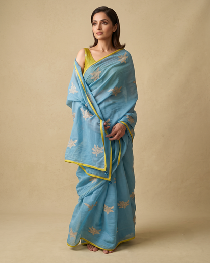 AMARYLLIS | Ocean Blue Chanderi Silk Saree