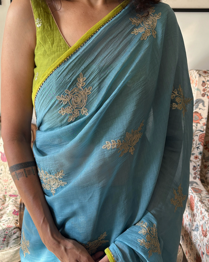 AMARYLLIS | Ocean Blue Chanderi Silk Saree