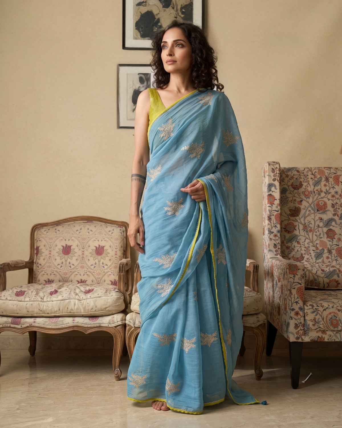 AMARYLLIS | Ocean Blue Chanderi Silk Saree