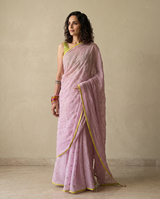SHEVANTI | Pink Chanderi Silk Saree