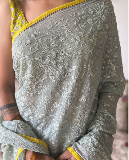 SITARA | Pale Sky Chanderi Silk Saree