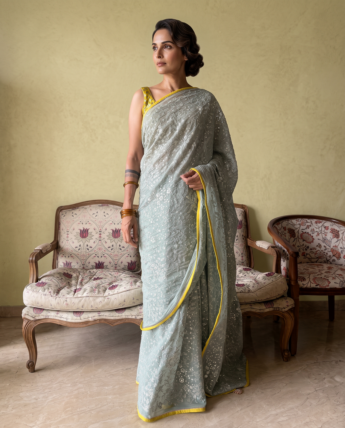 SITARA | Pale Sky Chanderi Silk Saree