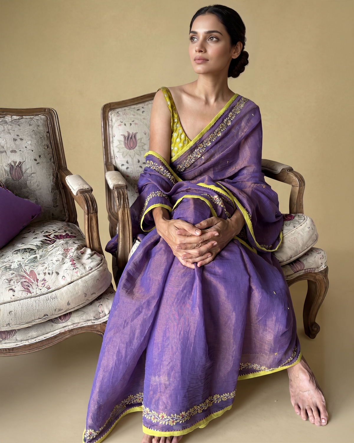 BEADED TENDRILS | Mauve Chanderi Tissue Saree