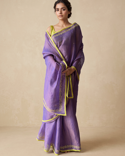 BEADED TENDRILS | Mauve Chanderi Tissue Saree