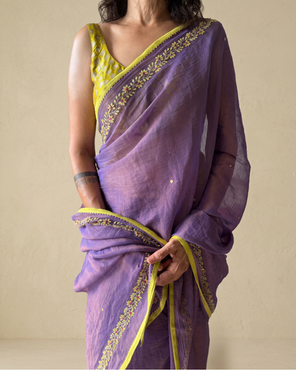 BEADED TENDRILS | Mauve Chanderi Tissue Saree